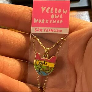 Yellow Owl Workshop San Francisco Rainbow Enamel Cat Lady Necklace Gold Plated